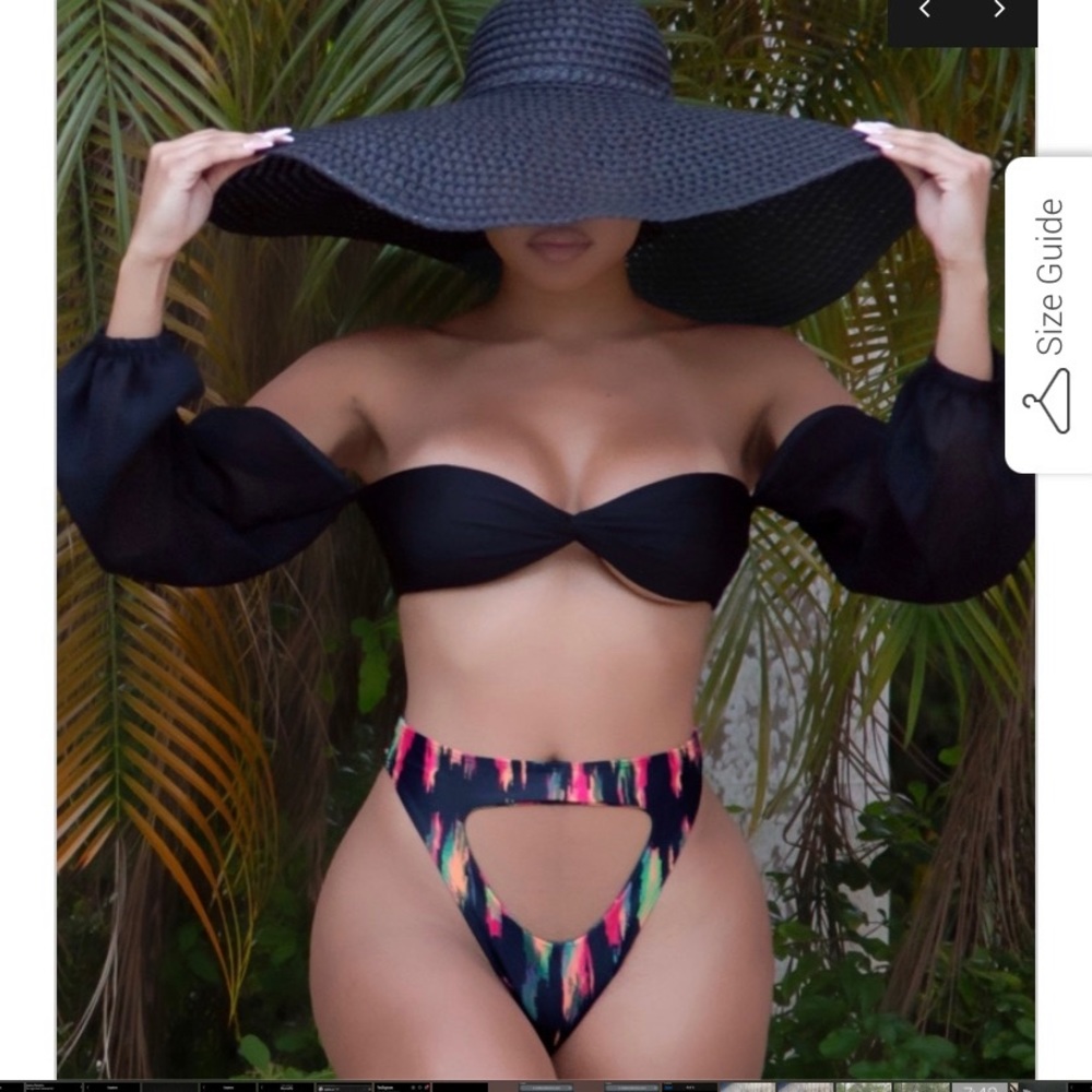 2 piece black top and multicolored bottom